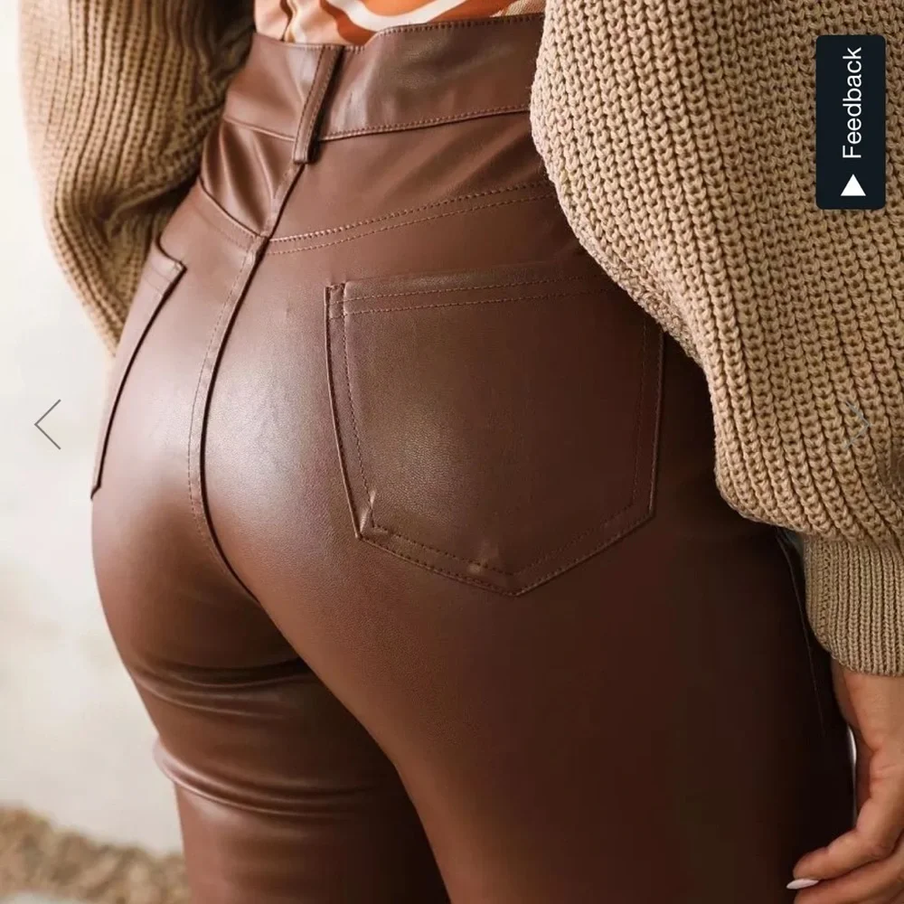 Tan super high waist perfect fit vegan leather pants
